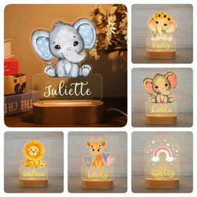 Veilleuse prénom LED – Plaque acrylique personnalisée sur socle bois